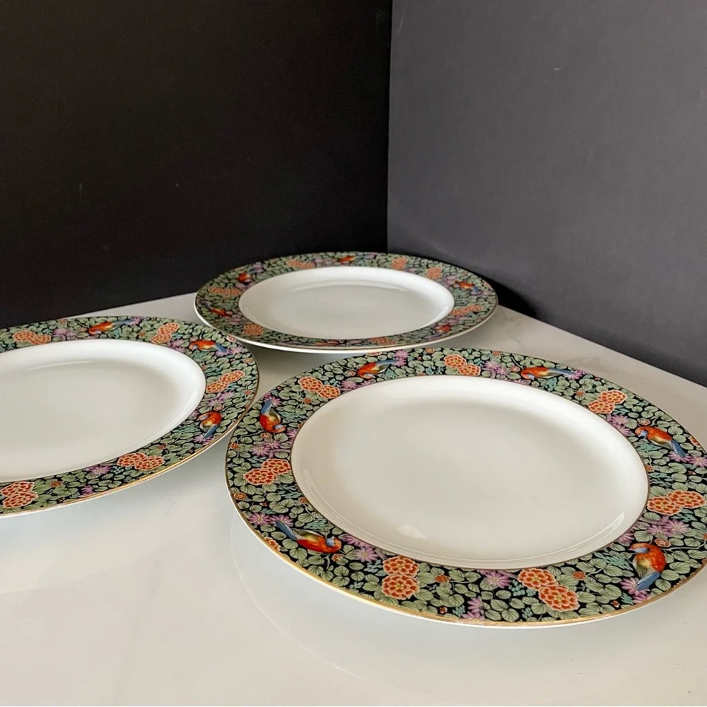 SET of 3 Parrot Bird Floral Dinner Plates - Rosenthal